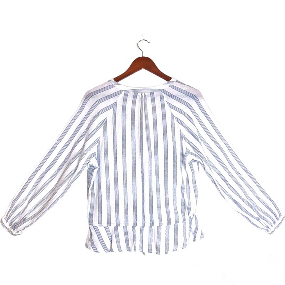 Rails Marti Cayman White/Blue Stripe Long Peasant Sleeve Linen Button Front Top - Picture 5 of 11